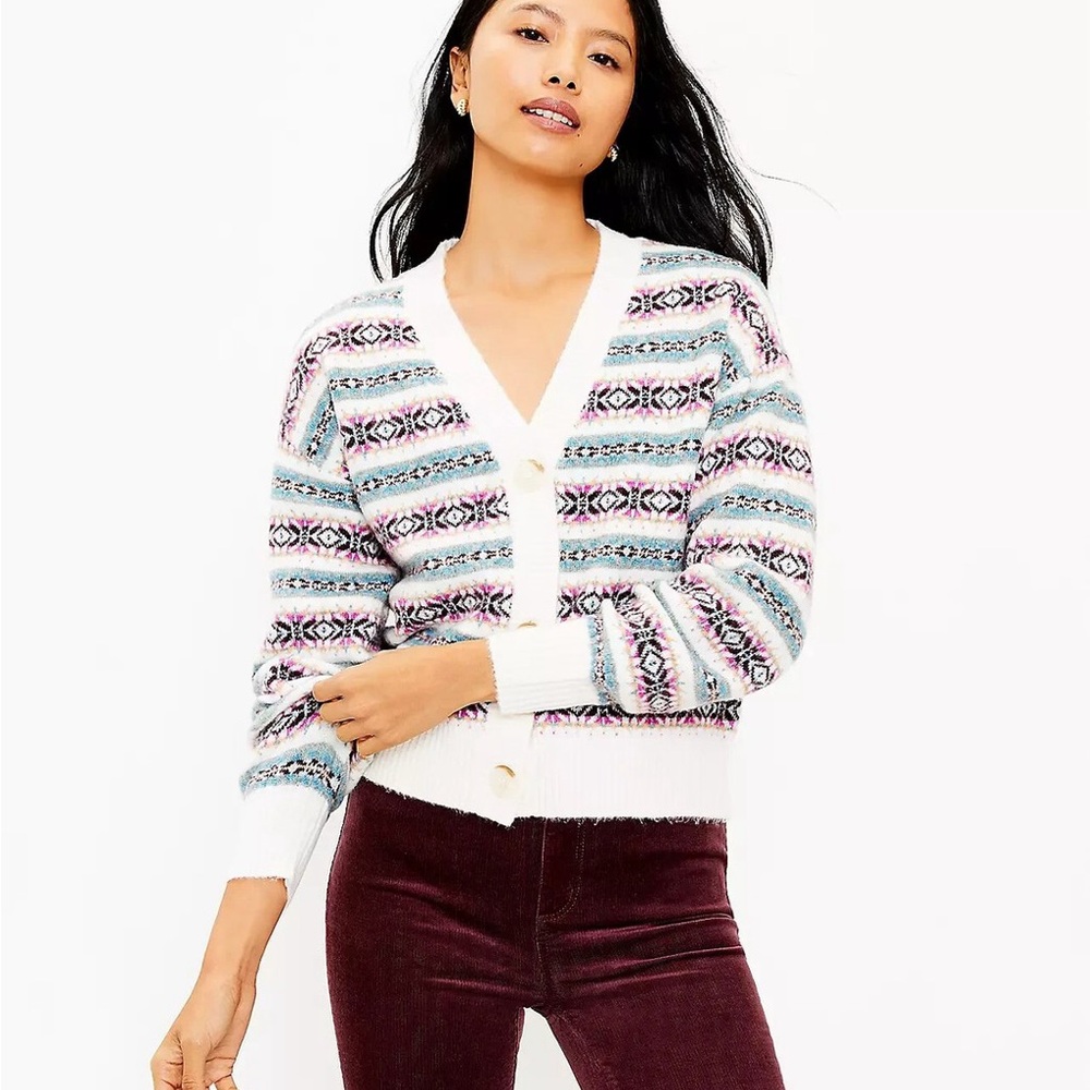 LOFT Fair Isle V-Neck Cardigan